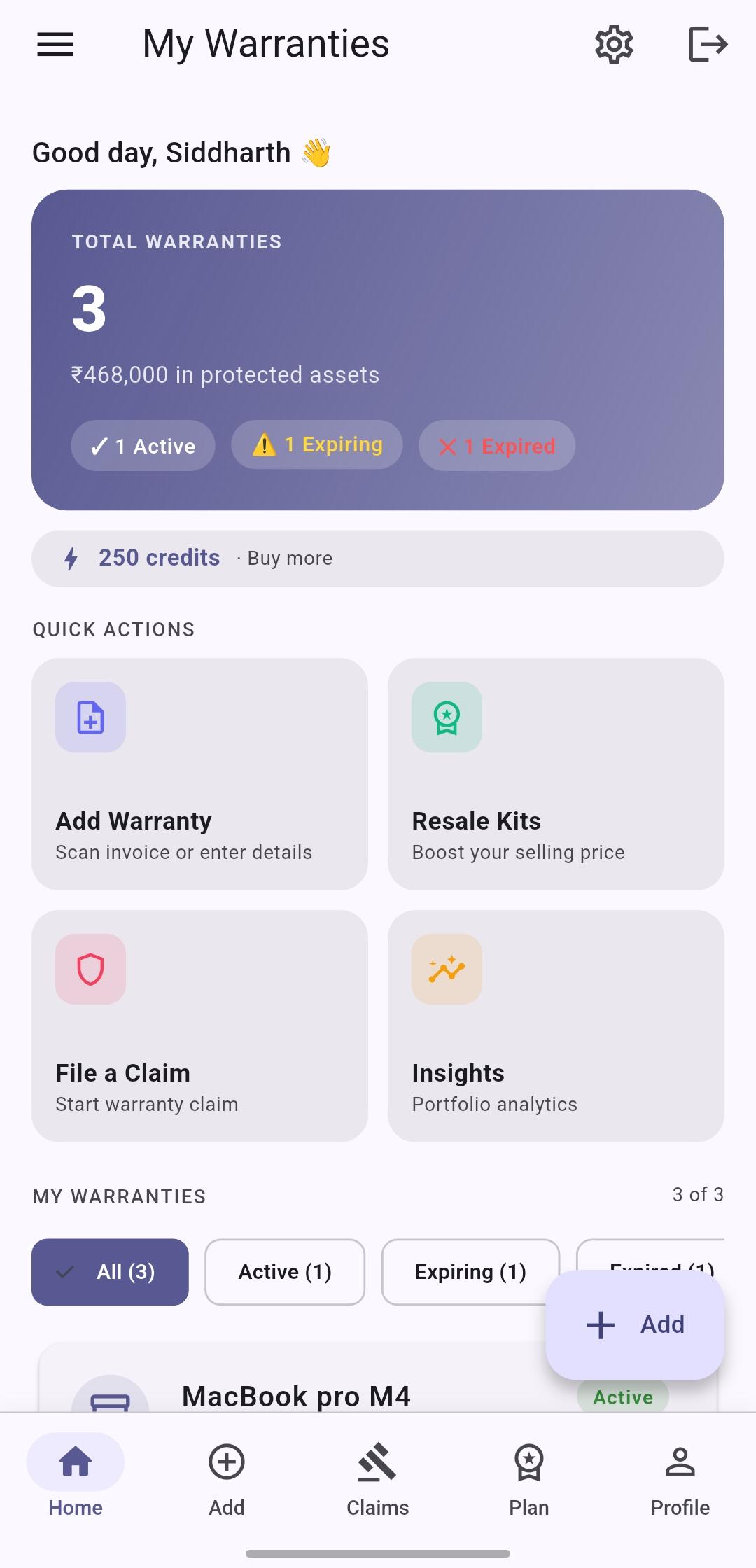 AFbuy Vault warranty dashboard